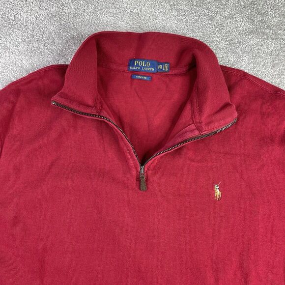Polo Ralph Lauren Sweater Men’s XXL Red Estate Rib 1/4 Zip Mock Neck Knit - Picture 3 of 9